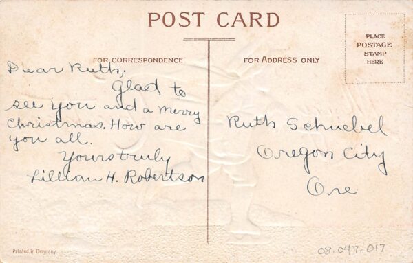 Merry Christmas Ice Skating Boy W/ Letter, Clapsaddle, Vintage Postcard U9181 - Image 2