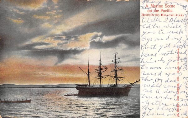 Redondo Beach California Marine Scene On The Pacific, Undivided Back PC U9185