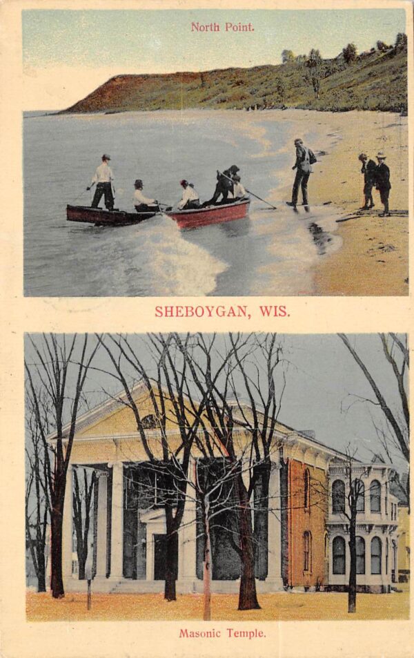 Sheboygan Wisconsin Views of North Point & Masonic Temple, Multi-View Lithograph PCU9199