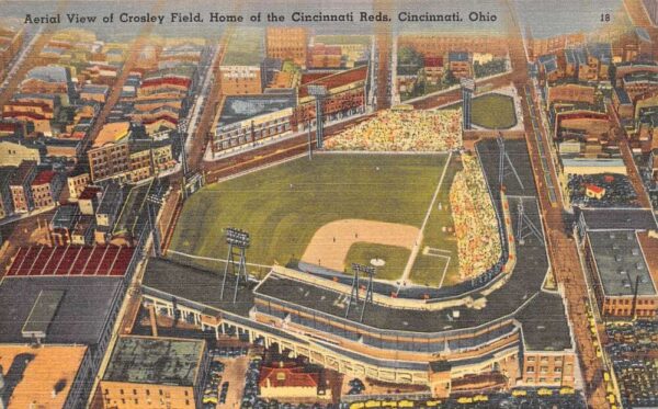 Cincinnati Ohio Aerial View Of Crosley Field, Cincinnati Reds Home, Color Linen PCU9212