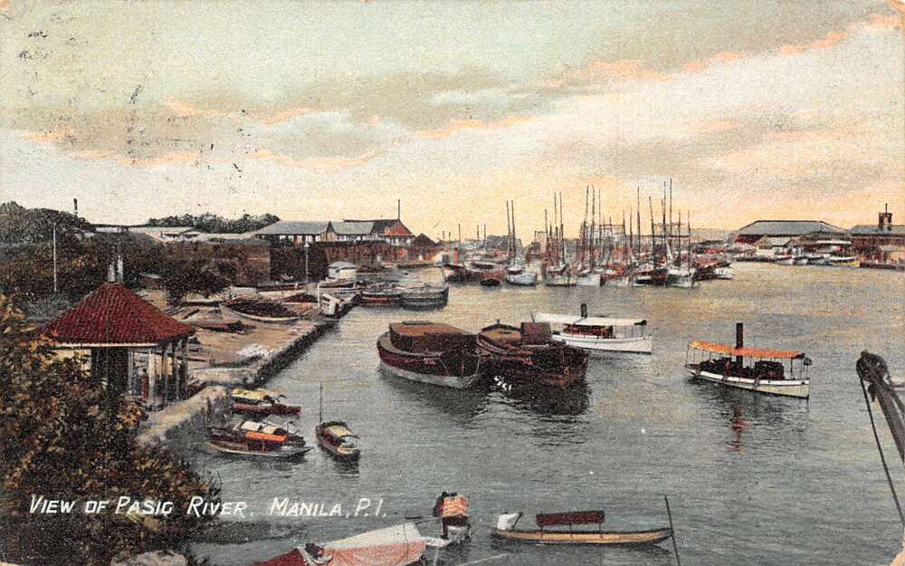 Manila Philippines Pasig River Harbor Scene Vintage Postcard AA70191