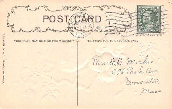 With Joyous Christmas Greetings, Cpuple In Embrace, Hollies, Embossed, PC U9420 - Image 2