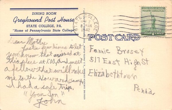 State College Pennsylvania Greyhound Post House, Dining Room, Divided Back PCU9432 - Image 2