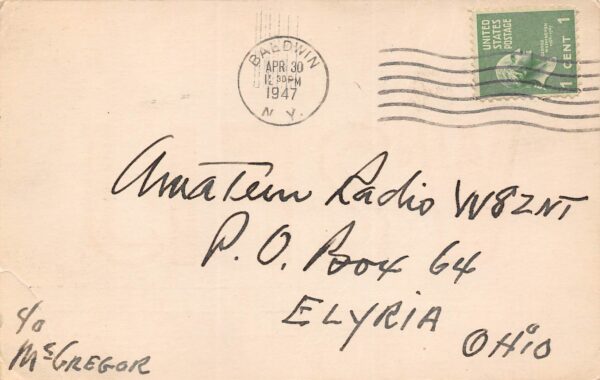 Long Island New York W2FIJ, Ralph A. Wheatley, QSL Two Way Radio Card PC U9443 - Image 2