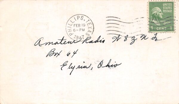 Phillips Texas W5LLZ, Charles A. Stratton, QSL Two Way Radio Card PC U9448 - Image 2