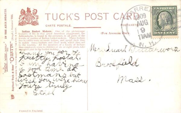 Adirondacks New York Indian Basket Makers Tuck Vintage Postcard AA70372 - Image 2