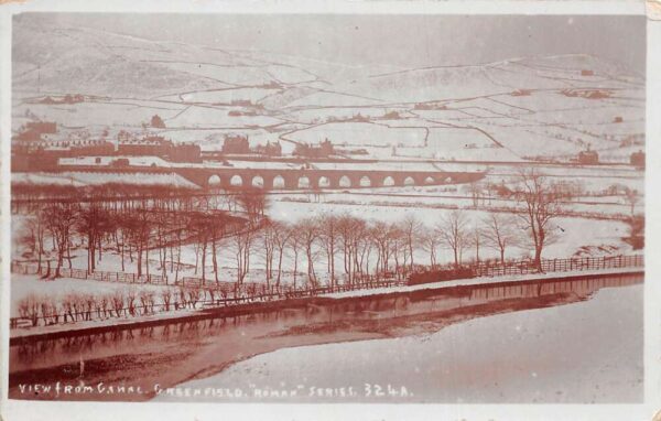 Greenfield England View from Canal Real Photo Vintage Postcard AA70400