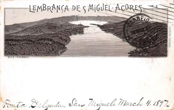Sao Miguel Acores Azores Sete Cidades Birds Eye View Vintage Postcard AA70411