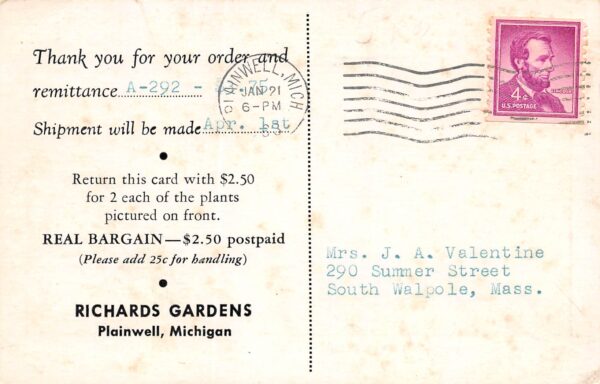 Plainwell Michigan Richards Gardens, Order Confirmation Card, Chrome PC U9742 - Image 2