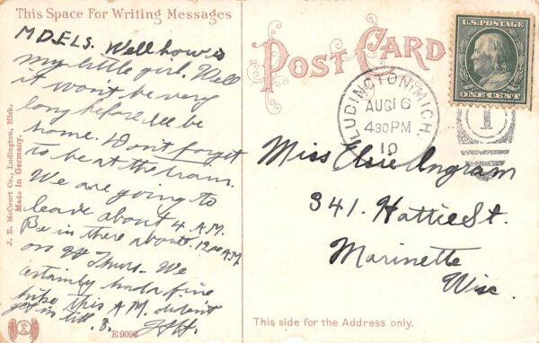 Ludington Michigan Star Watch Case Co., Color Lithograph Vintage Postcard U9758 - Image 2