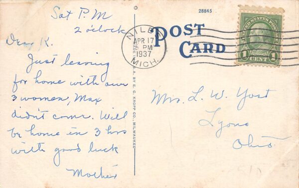 Niles Michigan French Paper Co., White Border Vintage Postcard U9764 - Image 2