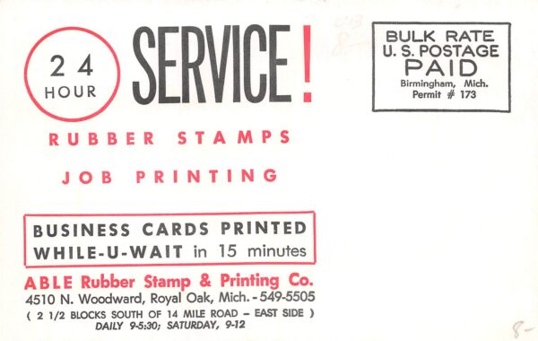 Royal Oak Michigan Able Rubber Stamp & Printing Co., Photochrome PC U9770 - Image 2