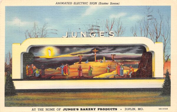 Joplin Missouri Animated Electric Sign, Easter Scene, Junge's Bakery Products, PC U9781