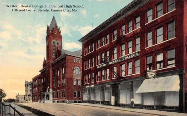 Kansas City Missouri Western Dental College & Central High School, Color Litho. PC U9783
