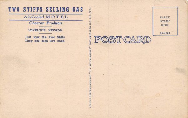 Lovelock Nevada 2 Stiffs Selling Gas, Air Cooled Motel, Color Linen PC U9811 - Image 2