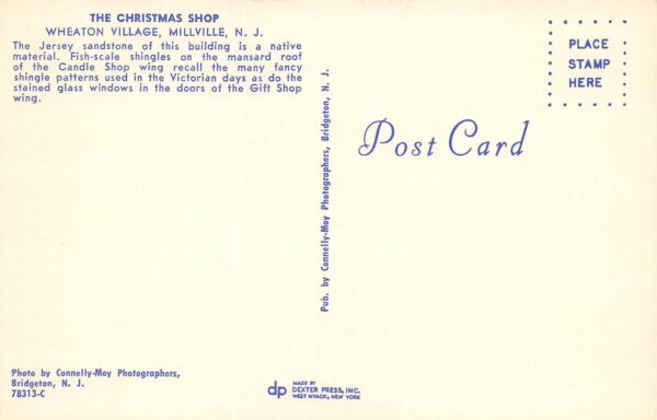Millville New Jersey The Christmas Shop, Photochrome Vintage Postcard U9836 - Image 2