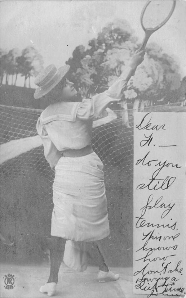 Lady Playing Tennis Sports Real Photo Vintage Postcard AA70443
