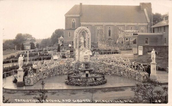 Dickeyville Wisconsin Patriotism in Stone and Grotto Real Photo Postcard AA70445