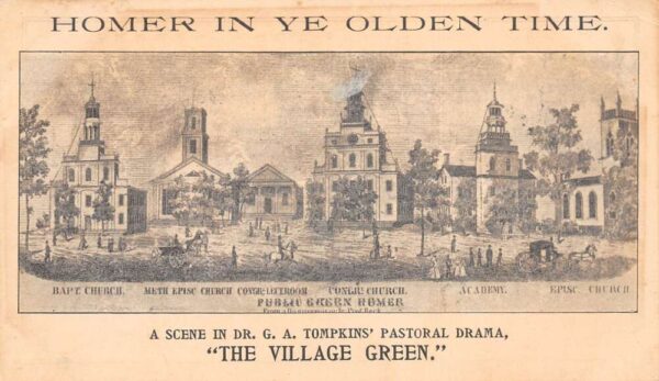 Homer New York Village Green "Ye Olden Times" Postcard AA70449