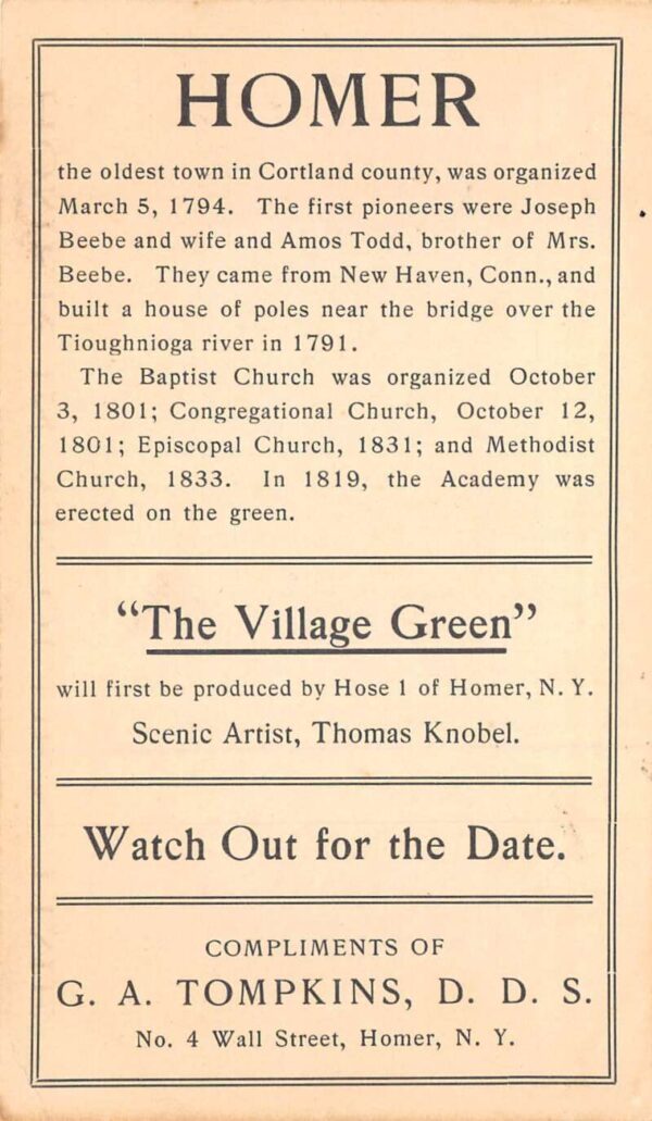 Homer New York Village Green "Ye Olden Times" Postcard AA70449 - Image 2