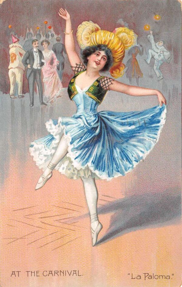 Lady Dancing "At the Carnival" La Paloma Vintage Postcard AA70453