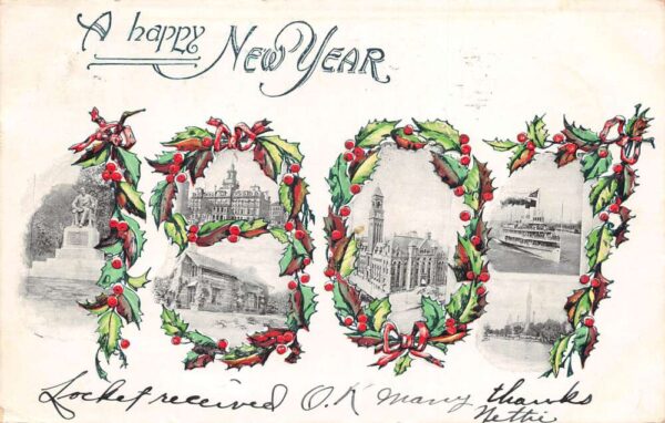 New Year Greetings Detroit Michigan Landmarks Vintage Postcard AA70460