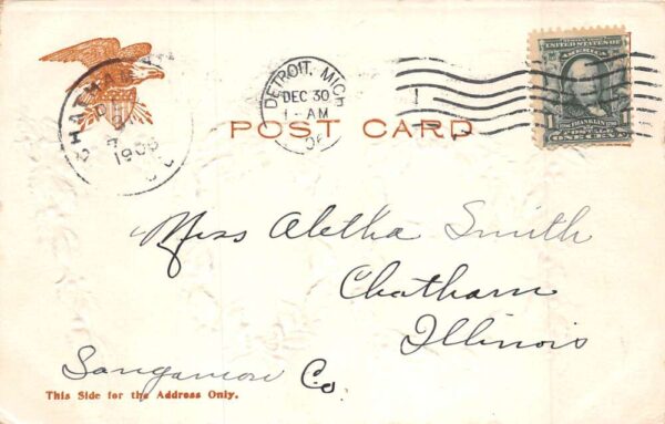 New Year Greetings Detroit Michigan Landmarks Vintage Postcard AA70460 - Image 2