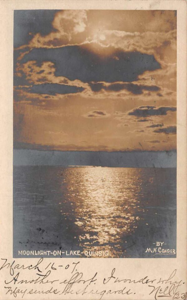 Worcester Massachusetts Lake Quinsig Moonlight Scene Real Photo PC AA70461