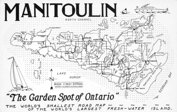 Manitoulin Ontario Canada Greetings Road Map Real Photo Vintage Postcard AA70466