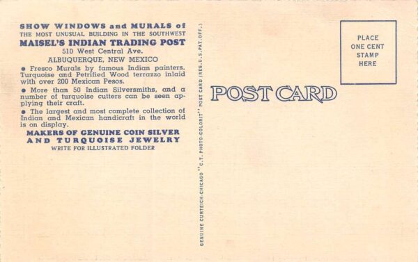 Albuquerque New Mexico Maisel's Indian Trading Post, Color Linen PC U9847 - Image 2
