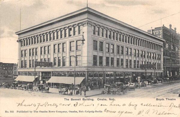 Omaha Nebraska The Bennett Building, Undivided Back Vintage Postcard U9851