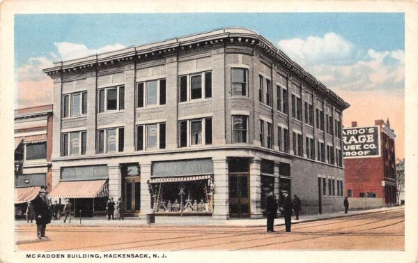 Hackensack New Jersey McFadden Building, White Border Vintage Postcard U9877