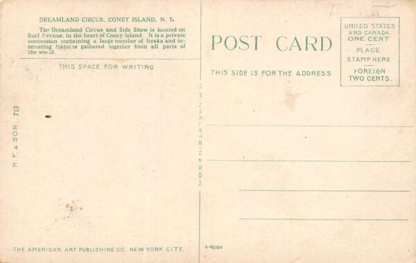 Coney Island New York Dreamland Circus Side Show, Color Lithograph PC U9889 - Image 2