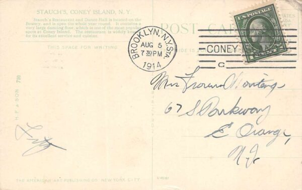 Coney Island New York Stauch's Restaurant & Dance Hall, Color Litho. PC U9892 - Image 2