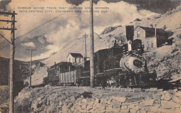Central City Colorado Narrow Guage Train, Sepia Tone Photo Print Postcard U9906