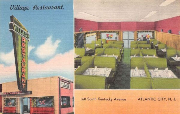 Atlantic City New Jersey Village Restaurant, Multi-View Linen Vintage PC U9915