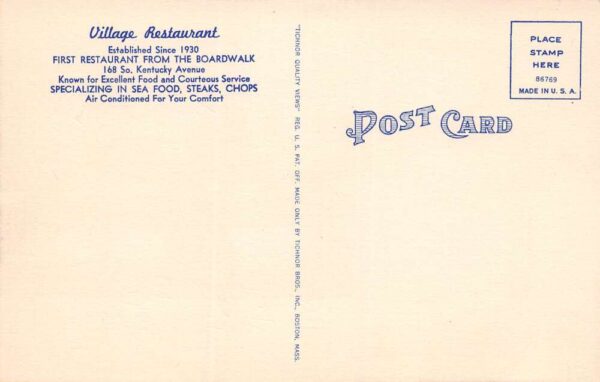 Atlantic City New Jersey Village Restaurant, Multi-View Linen Vintage PC U9915 - Image 2