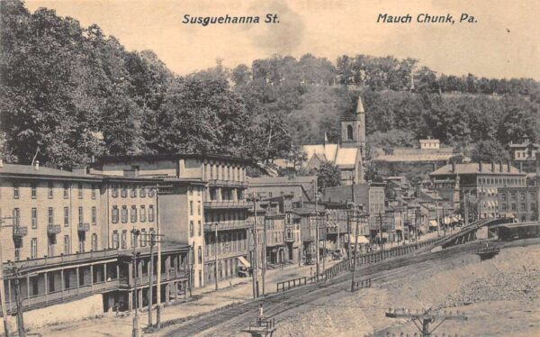 Mauch Chunk Pennsylvania Susquehanna Street, Sepia Tone Lithograph PC U9916