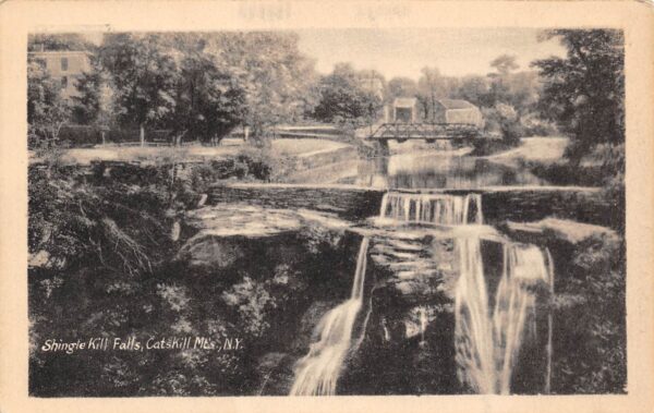 Catskill Mountains New York Shingle Kill Falls, B/W Lithograph Vintage PC U9937