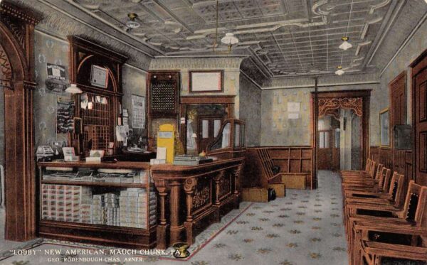 Mauch Chunk Pennsylvania New American Hotel, Lobby, Color Lithograph PC U10068
