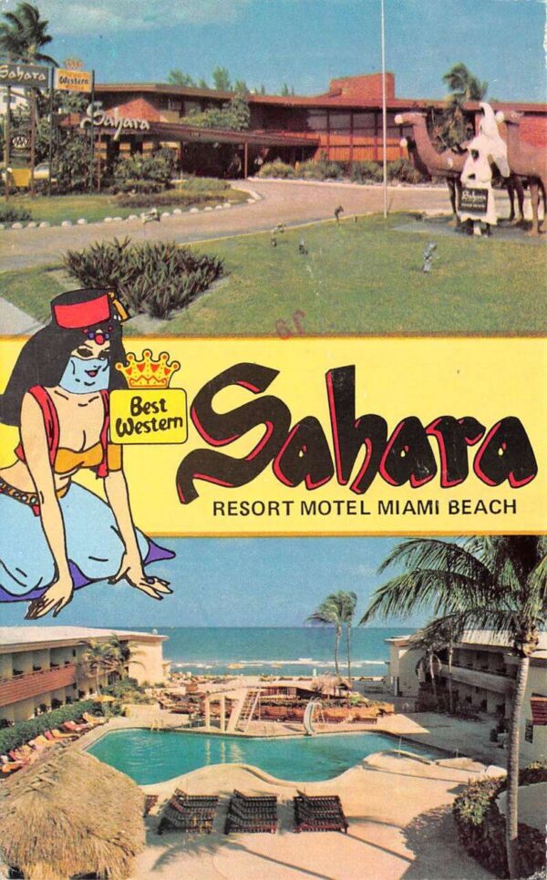 Miami Beach Florida Sahara Resort Motel, Multi-View Chrome Vintage PC U10073