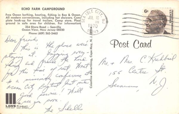 Ocean View New Jersey Echo Farm Campground, Multi-View Chrome Vintage PC U10074 - Image 2
