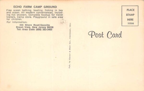 Ocean View New Jersey Echo Farm Campground, Chrome Vintage Postcard U10076 - Image 2