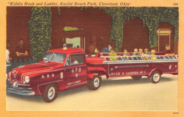 Cleveland Ohio Euclid Beach Park, Kiddie Hook & Ladder Ride,Color Linen PC U10079