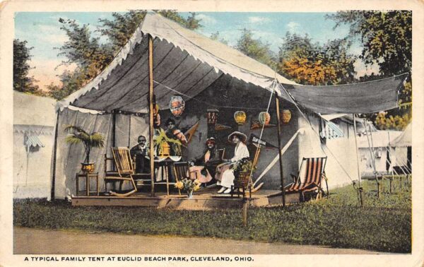 Cleveland Ohio Euclid Beach Park, Family Tent, White Border Vintage PC U10085