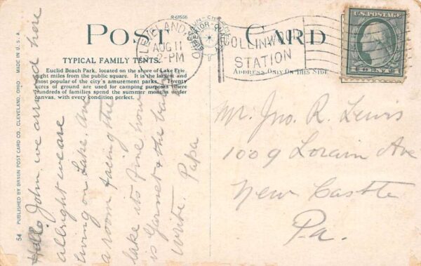 Cleveland Ohio Euclid Beach Park, Family Tent, White Border Vintage PC U10085 - Image 2