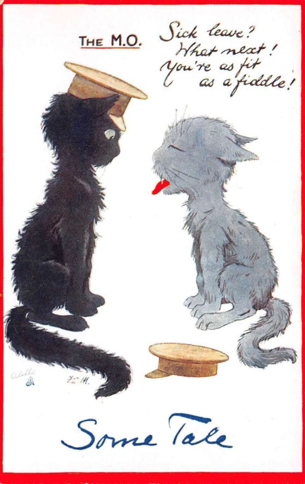 Greetings "Some Tale" Cat Pretending to be Sick Louis Wain Tuck Postcard AA70667