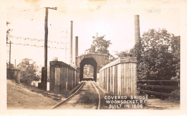 Woonsocket Rhode Island Covered Bridge, Real Photo Vintage Postcard U10110