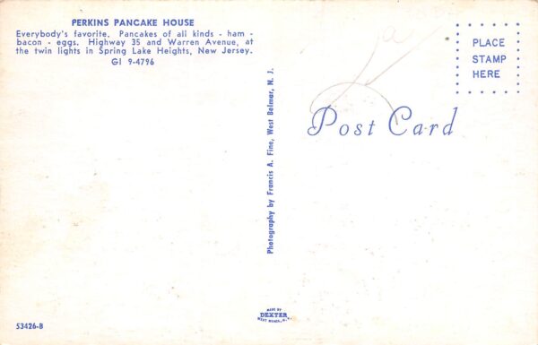 Spring Lake Heights New Jersey Perkins Pancake House, Chrome Vintage PC U10133 - Image 2