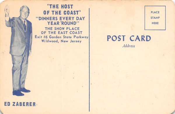 Wildwood New Jersey Ed Zaberer's Restaurant, Chrome Vintage Postcard U10135 - Image 2